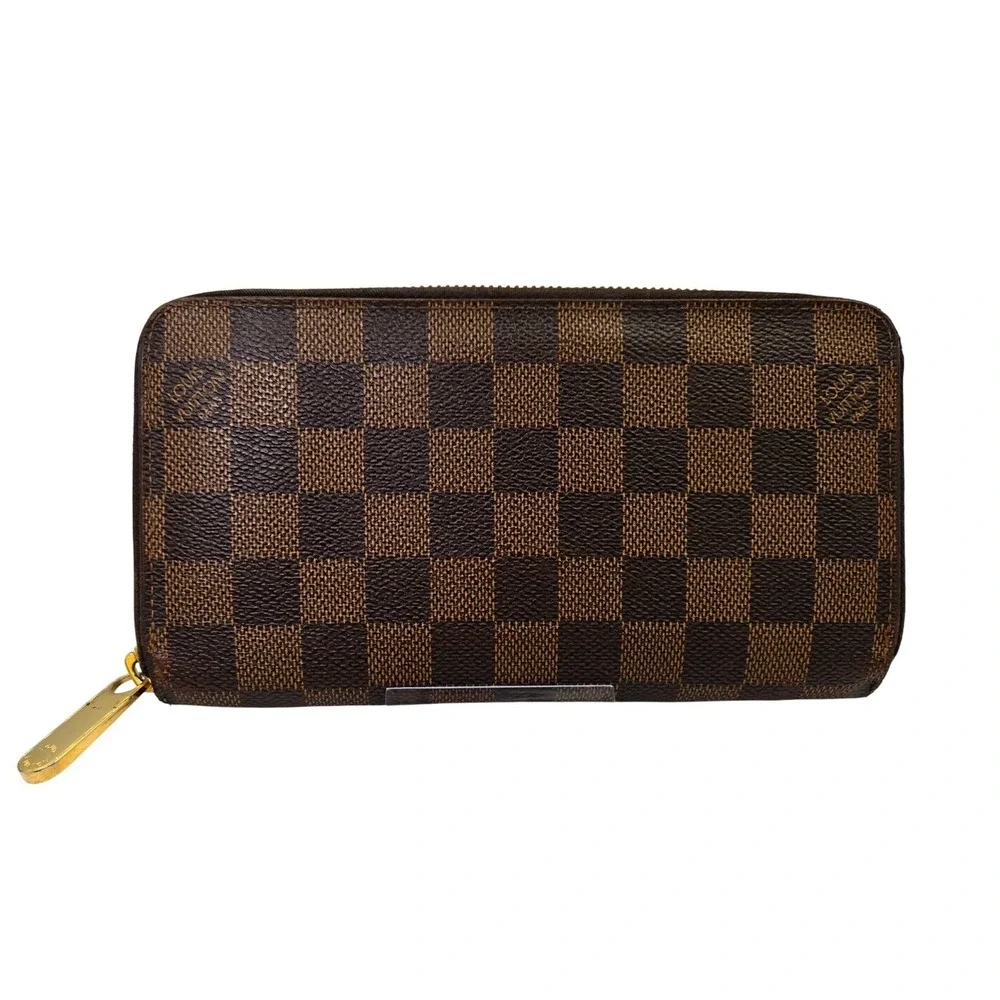 Louis Vuitton Damier Ebene Zippy Wallet Brown Coated Canvas